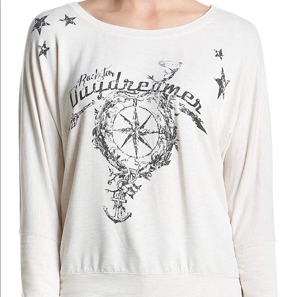 William Rast Veruca Daydreamer Women’s Cream Graphic Sweatshirt Size Medium NWT